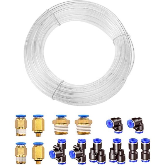 Tuyau pneumatique flexible enPolyuréthanede 10 mètres - Transparent avec 8 raccords pneumatiques