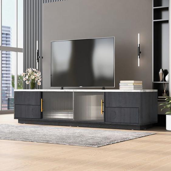 TV de 160cm de luxe est de 70 gris de style télévisé, plateau de table marbré, gestion du câble, tiroirs avec une fonction