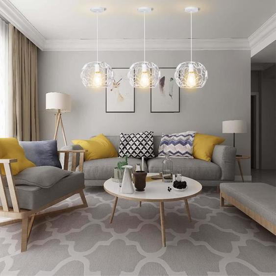 U-DO LOT DE 3 Suspension Vintage Lampe de Plafonde Cage en Fer Blanc E27 Lustre Ajustable pour Salon Cuisine