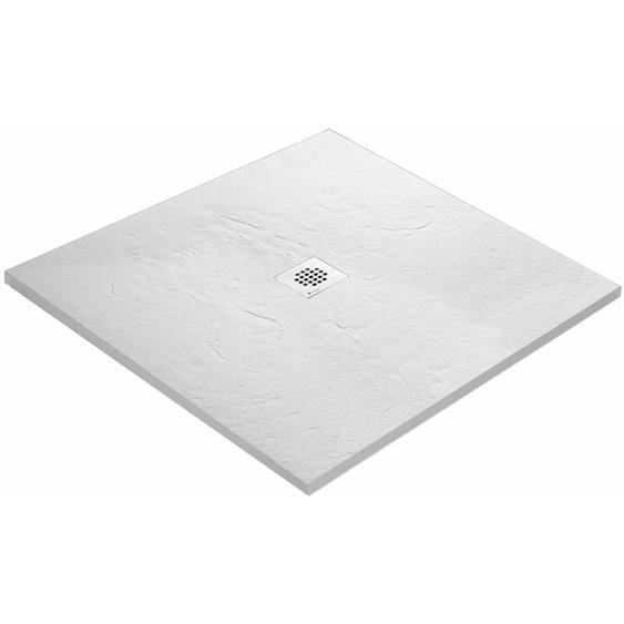 U-tile - Receveur résine 120 x 120 cm blanc imitation ardoise - grille carrée centrée