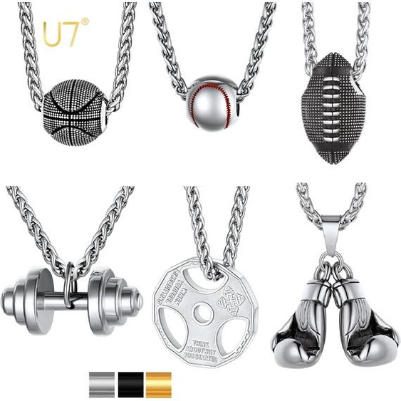 U7 acier inoxydable Sport série collier volley-ball Baseball Rugby Football haltère balle charme gants de boxe unisexe bijoux cadeau