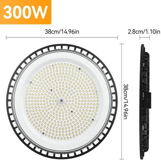 UFO, projecteur LED pour hall industriel - Puissance : 300 W - Tension : 85–265 V - Indice de protection : IP65 - Température de couleur : 6500 K - Matériau : aluminium - Usage industriel