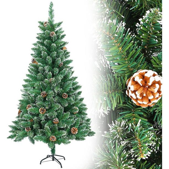 UISEBRT 240cm Arbre de Noël artificiel Sapin vert avec neige et pommes de pin Arbre de Noël artificiel pour décoration de Noël avec support