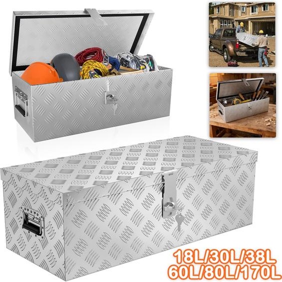UISEBRT Boîte à outils en aluminium argenté 18 L, coffre de transport verrouillable, résistant aux chocs et étanche, avec poignées de sécurité, 2 clés incluses, 51,5 × 15,5 × 21,5 cm
