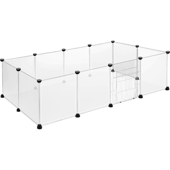 UISEBRT Enclos pour lapins Lapins cochons dInde Hamsters Enclos pour chiots Cage pour chats Parc DIY Grille en plastique et acier 12 panneaux avec portes Blanc 145x75x48cm