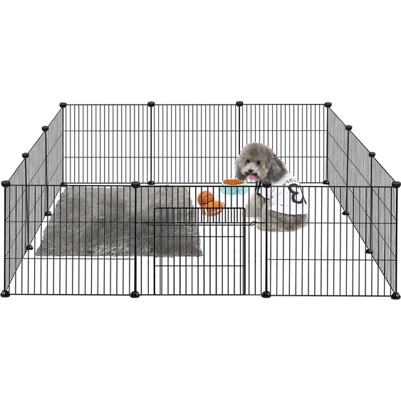 UISEBRT Enclos pour lapins Lapins cochons dInde Hamsters Enclos pour chiots Cage pour chats Parc DIY Grille en plastique et acier 12 plaques avec portes Noir 142x72x36cm
