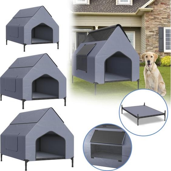 UISEBRT Lit pour chien extérieur couvert, taille L, matériau Oxford imperméable & tissu filet respirant, lit surélevé pour chien avec pieds amovibles