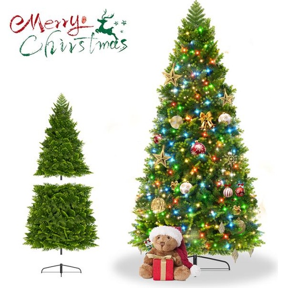 UISEBRT Sapin de Noël artificiel LED 150cm avec lumières multicolores, sapin avec base métallique, idéal comme arbre de décoration festif, avec éclairage variable