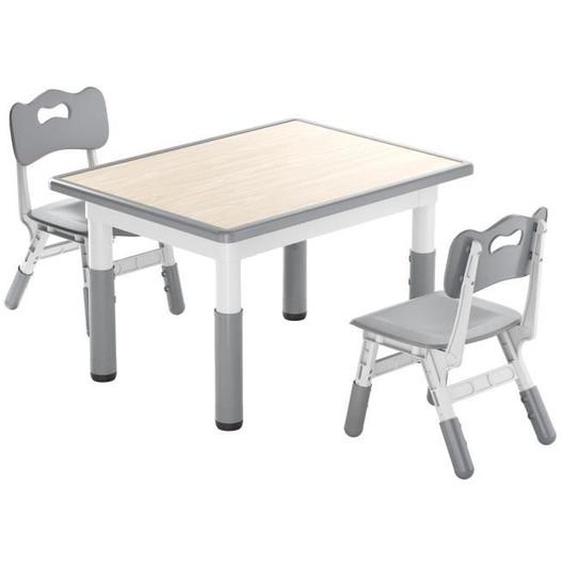 UISEBRT Table avec 2 Chaises pour Enfants Hauteur Réglable Meubles en Plastique pour Garçons et Filles de 2 à 10 Ans, 80 x 60 cm