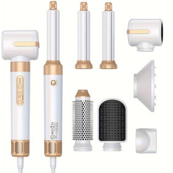 UKLISS Sèche-cheveux 7 en 1, brosse sans balais, haute vitesse, avec diffuseur, sèche-cheveux ionique, peigne de coiffure à Air chaud, bigoudi automatique