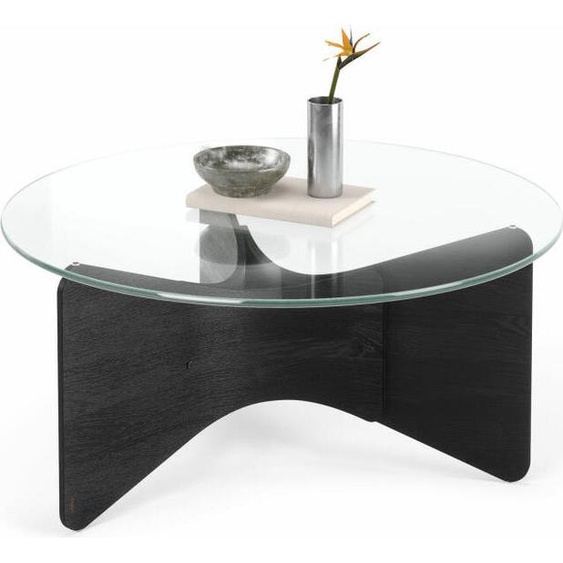 Umbra Table basse Madera, Table de salon ronde, bois, verre, Black, 84 x 38 cm, 1018611-040