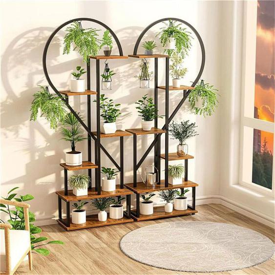 Support pour Plantes - UNHO - Lot de 2 - Métal Noir - 6 Niveaux - Design Coeur 165x112x28 cm
