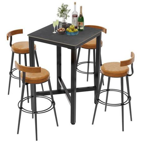 Table Haute de Bar - UNHO - Marbre - 70x70x105cm - 4 Places - Acier Métallique