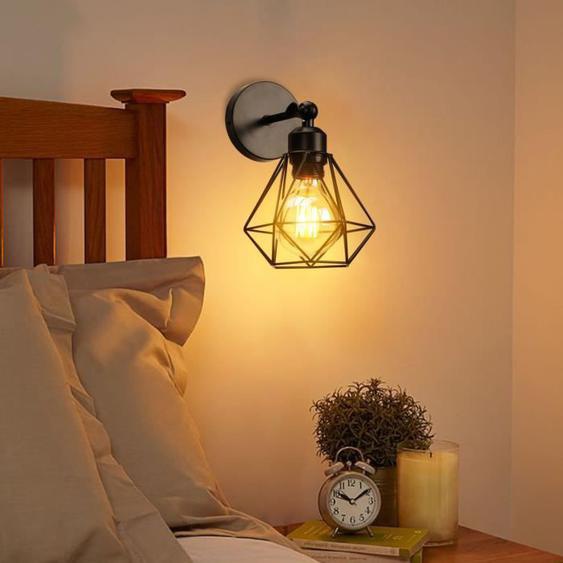 UNI Applique Murale Intérieur Cage Diamant en Métal E27 Plafonnier Luminaire Réglable Noir 3PCS