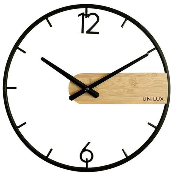 Unilux Horloge murale Wood silencieuse - Diamètre 42 cm - Noir et bambou