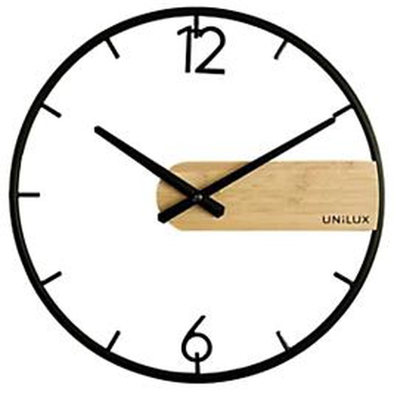 Unilux Horloge murale Wood silencieuse - Diamètre 42 cm - Noir et bambou
