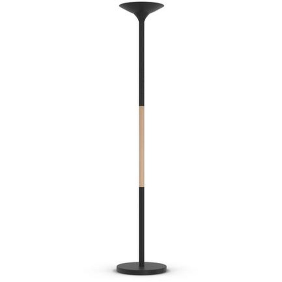 Unilux Lampadaire Pryska - Led intégrée - 40W - Variateur dintensité - Acier et bois hêtre - Noir
