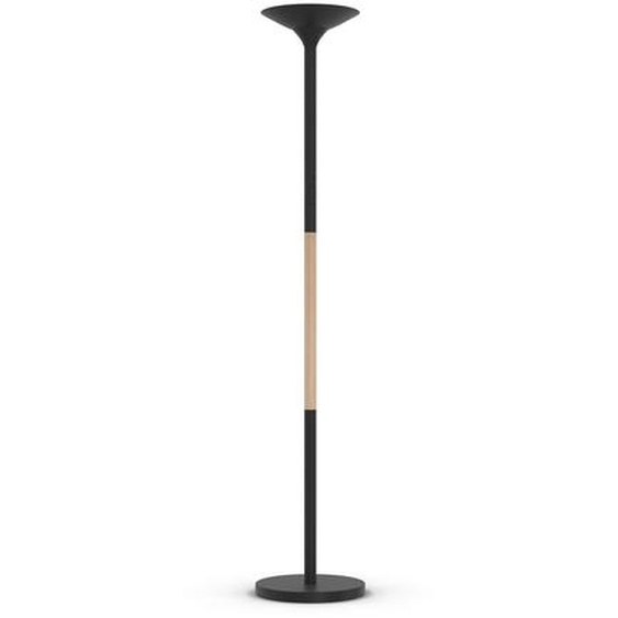 Unilux Lampadaire Pryska - Led intégrée - 40W - Variateur dintensité - Acier et bois hêtre - Noir