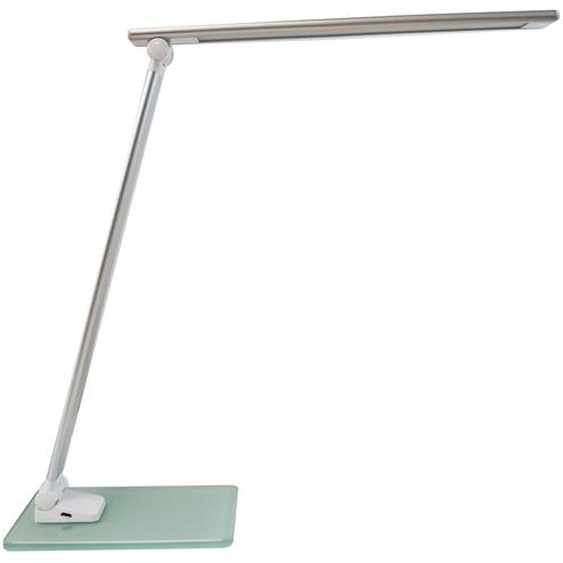 Unilux Lampe de bureau Popy - Led intégrée - 5W - Bras et tête articulés - Port USB - Socle en verre - Gris Métal