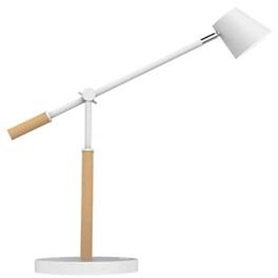 Unilux Lampe de bureau Vicky - Led intégrée - 9W - Bras articulé - Tête orientable - Port USB - Blanc et Hêtre