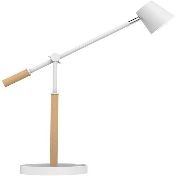 Unilux Lampe de bureau Vicky - Led intégrée - 9W - Bras articulé - Tête orientable - Port USB - Blanc et Hêtre