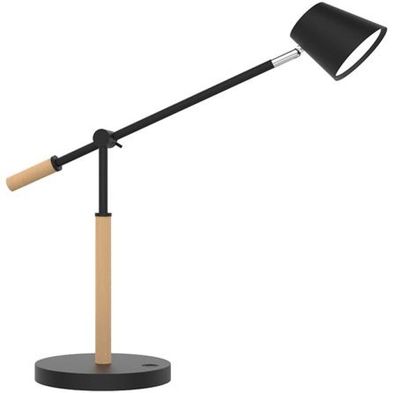 Unilux Lampe de bureau Vicky - Led intégrée - 9W - Bras articulé - Tête orientable - Port USB - Noir et Hêtre