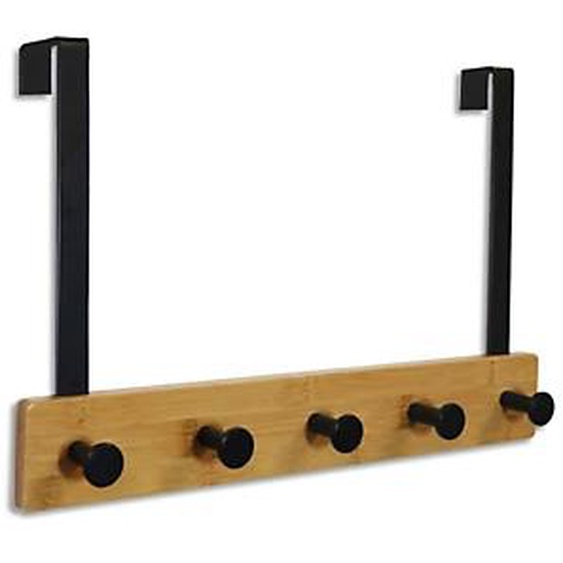 UNILUX Patère de porte à 5 crochets karako, bamboo et acier, Robuste jusquà 25 Kg, Noire