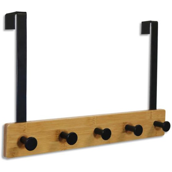UNILUX Patère de porte à 5 crochets karako, bamboo et acier, Robuste jusquà 25 Kg, Noire