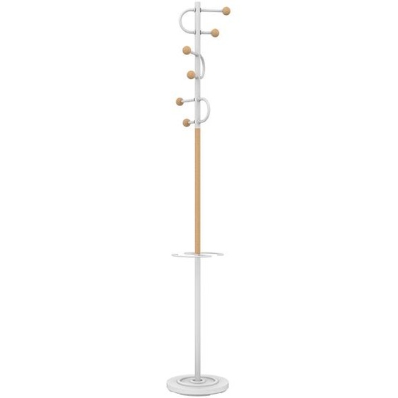 Unilux Portemanteau Arya 6 patères et un support parapluie - Finition bois et blanc