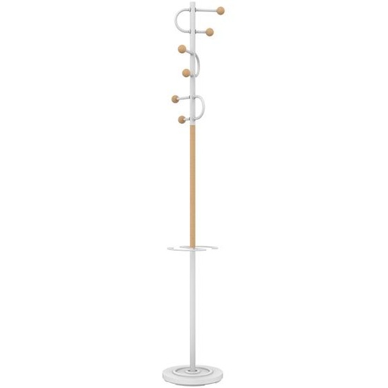 Unilux Portemanteau Arya 6 patères et un support parapluie - Finition bois et blanc