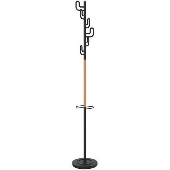Unilux Portemanteau ICARUS 6 patères et un support parapluie - Finition bois et noir
