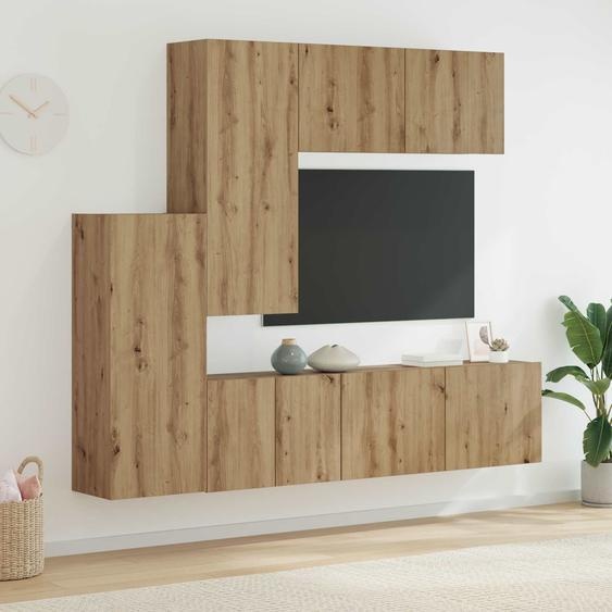 Unité murale de TV 5 pcs Chêne artisanal Bois dingénierie