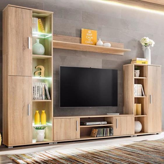Unité murale TV OVONNI - Chêne sonoma - Meubles audio-vidéo - LED - 180cm