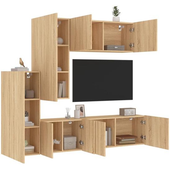 Unités murales TV 5 pcs chêne sonoma bois dingénierie