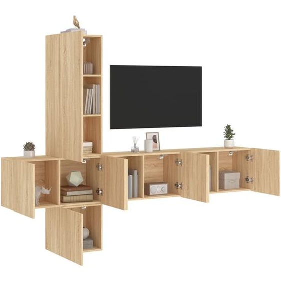 Unités murales TV 5 pcs chêne sonoma bois dingénierie