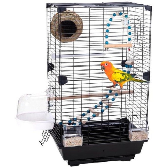 Unyqoos® Cage pour oiseaux, 28 x 37 x 63 cm – Volière spacieuse avec une façade en acrylique transparente, en fil de 2 mm, avec un espacement des barres de 2 cm. Livrée avec tous les accessoires