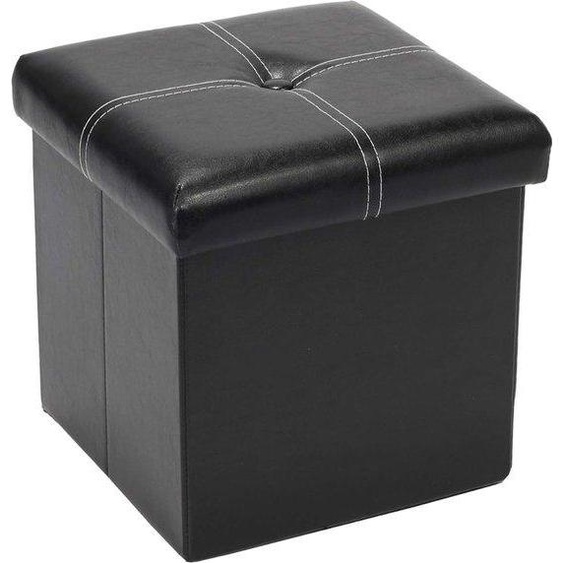 Unyqoos® Coffre de rangement avec couvercle, en similicuir noir, 30x30x30 cm – Tabouret rembourré avec mousse à mémoire de forme, idéal pour le rangement des affaires des enfants
