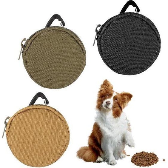 Unyqoos® – Ensemble de 3 petits sacs pour friandises, en tissu Oxford, avec mousqueton, diamètre 7,5 cm – Sacs pour friandises pour lentraînement et les promenades de chiens