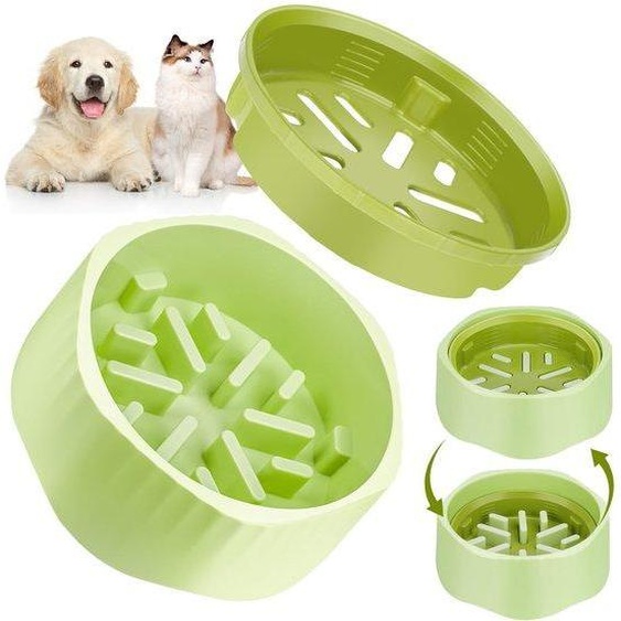 Unyqoos® – Gamelle 2-en-1 : gamelle anti-étouffement et gamelle classique, insert rotatif, 17 cm, polypropylène sans BPA, antidérapante, pour chiens et chats