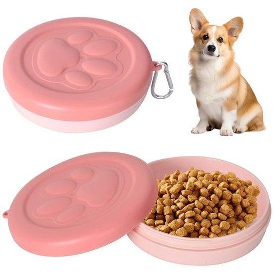 Unyqoos® Gamelle de voyage étanche, de 370 ml, 14x14x4 cm, en plastique avec mousqueton – idéale pour les voyages et les promenades (chiens et chats)