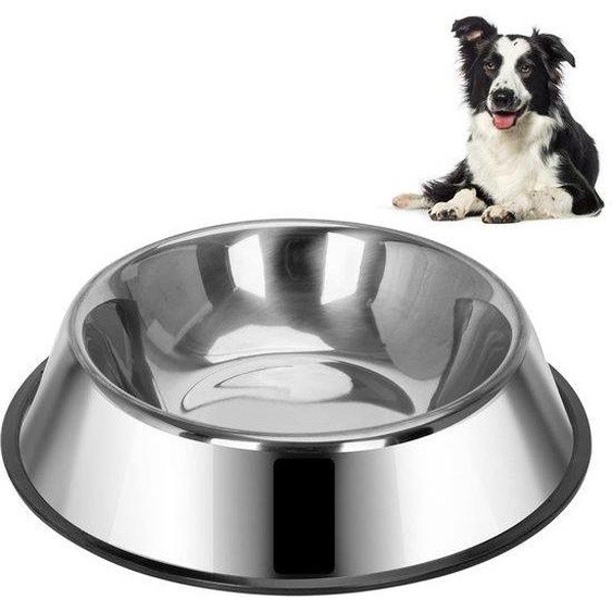 Unyqoos® : Gamelle pour chien en acier inoxydable, 26 cm – polie, lavable au lave-vaisselle, antidérapante avec anneau en caoutchouc amovible, gamelle pour nourriture et eau empilable, idéale pour les chiens de taille moyenne et grande