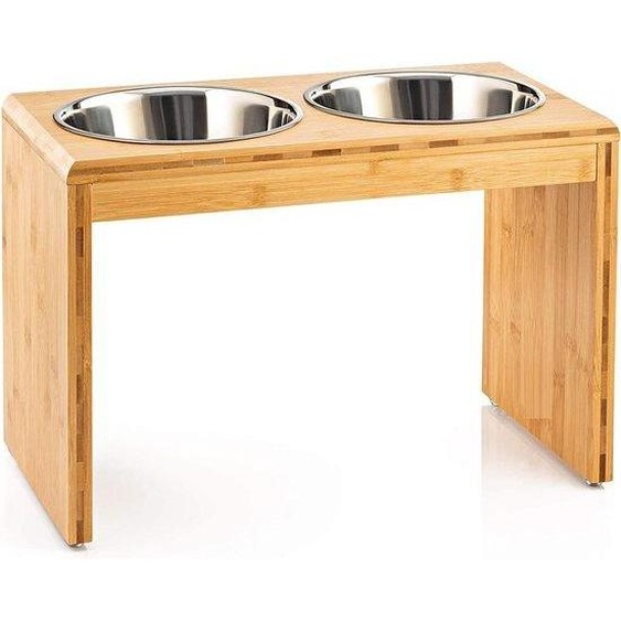 Unyqoos® : Station dalimentation surélevée pour chiens – support en bambou robuste avec 4 gamelles en acier inoxydable de Ø19 cm (4 x 1650 ml), grande taille, pour chiens de petite à grande taille