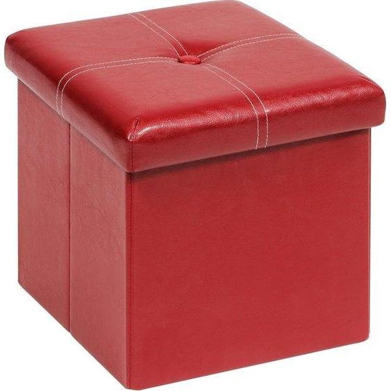 Unyqoos® Tabouret pliable avec couvercle et espace de rangement, 30x30x30 cm, assise rembourrée (mousse à mémoire de forme), base en MDF, rouge, coffre de rangement pour enfants