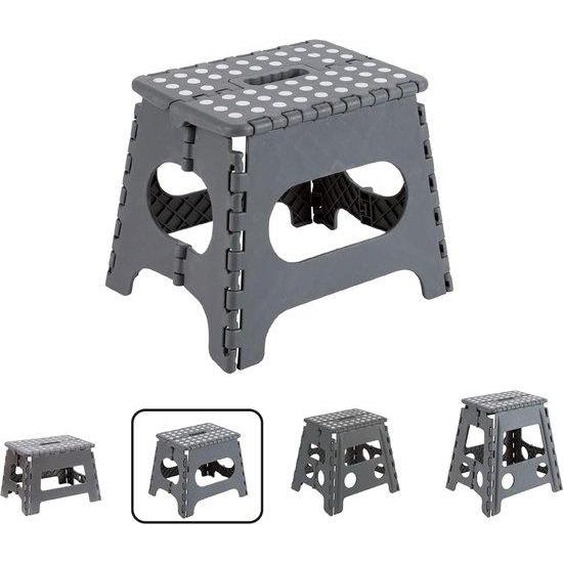 Unyqoos® Tabouret pliant 27 cm, tabouret pliable en polypropylène, portable, capacité de charge de 150 kg, couleur grise – pour enfants et adultes, cuisine, salle de bain, camping, jardin