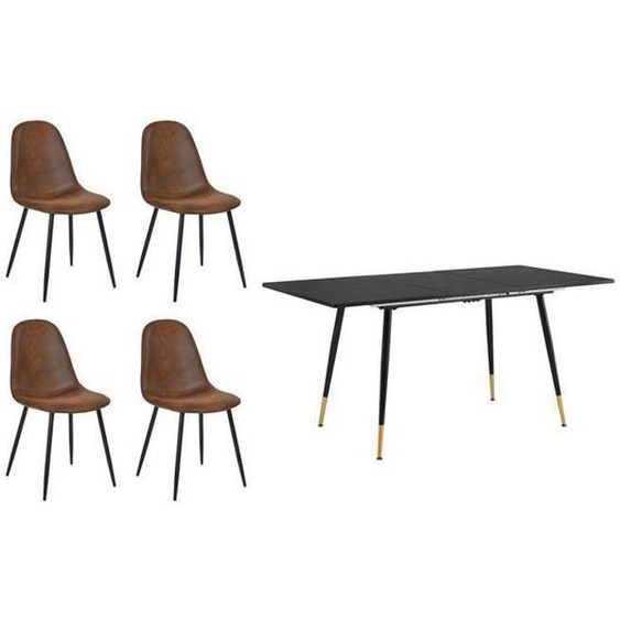 URBAN MEUBLE Ensemble table et chaises, table extensible, table noire et chaises marron, style vintage