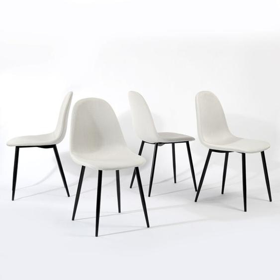 Lot de 4 chaises salle à manger scandinave tissu blanc cassé pieds noir - Urban Meuble