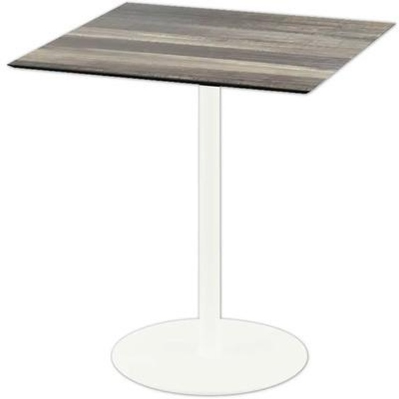 Urban - Table de terrasse, structure blanche et plateau en stratifié imitation bois tropical, 70 x 70 cm, 1 pièce