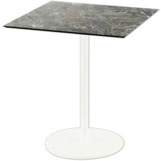 Urban - Table de terrasse, structure blanche + plateau HPL effet marbre Galaxy, 70 x 70 cm, 1 pièce