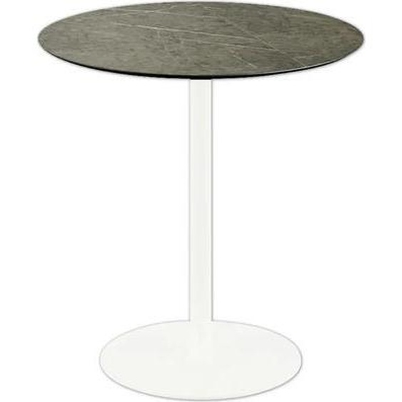 Urban - Table de terrasse, structure blanche + plateau HPL effet marbre Midnight, Ø70 cm, 1 pièce