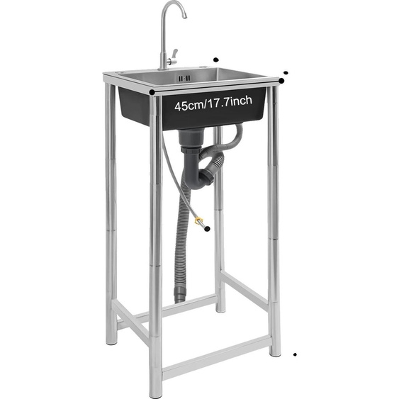 Utility Sink, acier inoxydable, design dune seule cuve, argenté